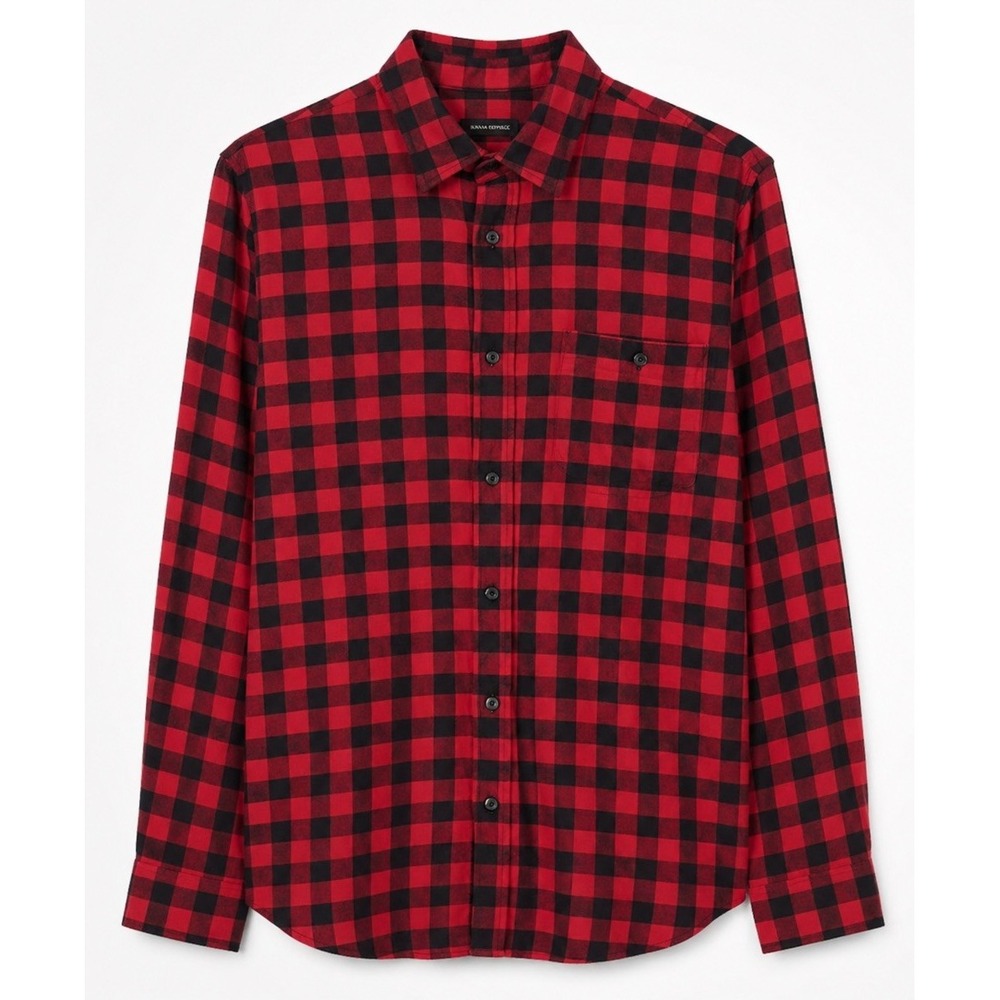 Banana Republic Shirt Mens XL Slim Lightweight Flannel Untucked Plaid Red/Black